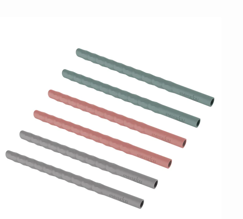Pack de 6 Bombillas de Silicona Reutilizables Rosa/verde/gris
